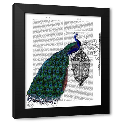 Peacock On Lamp Black Modern Wood Framed Art Print with Double Matting by Fab Funky