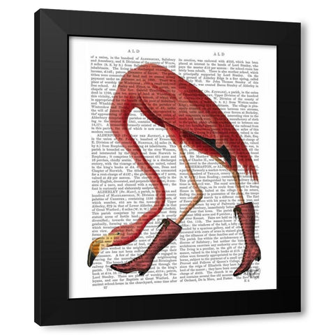 Flamingo in Pink Boots Black Modern Wood Framed Art Print with Double Matting by Fab Funky