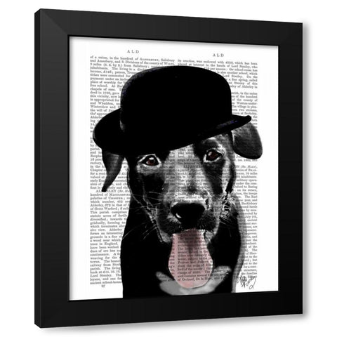 Black Labrador in Bowler Hat Black Modern Wood Framed Art Print by Fab Funky