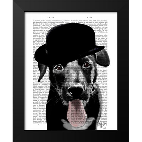 Black Labrador in Bowler Hat Black Modern Wood Framed Art Print by Fab Funky