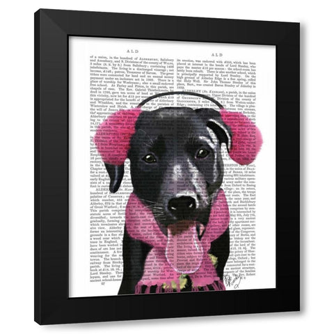 Black Labrador With Ear Muffs Black Modern Wood Framed Art Print by Fab Funky