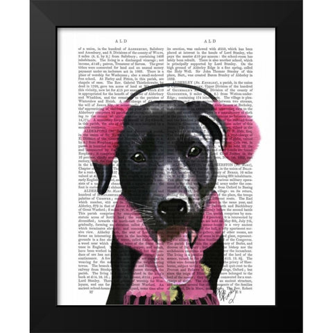 Black Labrador With Ear Muffs Black Modern Wood Framed Art Print by Fab Funky