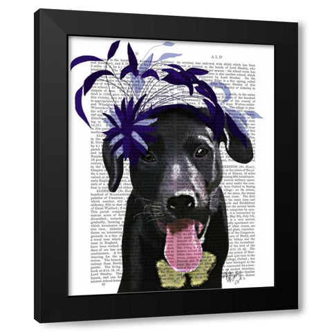 Black Labrador With Blue Fascinator Black Modern Wood Framed Art Print with Double Matting by Fab Funky