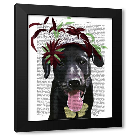 Black Labrador With Green Fascinator Black Modern Wood Framed Art Print with Double Matting by Fab Funky