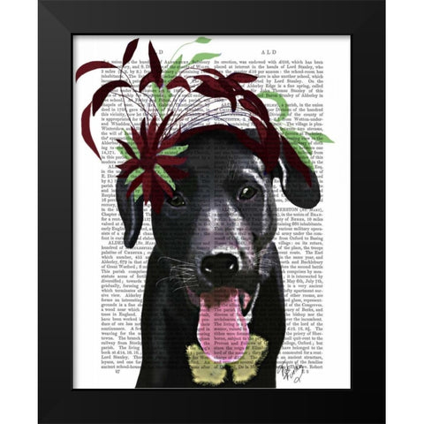 Black Labrador With Green Fascinator Black Modern Wood Framed Art Print by Fab Funky
