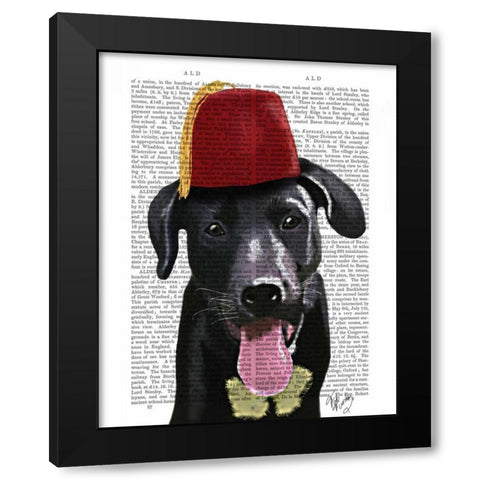 Black Labrador With Fez Black Modern Wood Framed Art Print with Double Matting by Fab Funky