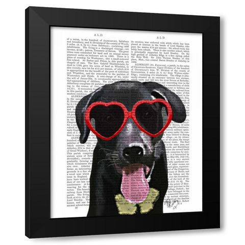 Black Labrador With Heart Sunglasses Black Modern Wood Framed Art Print with Double Matting by Fab Funky