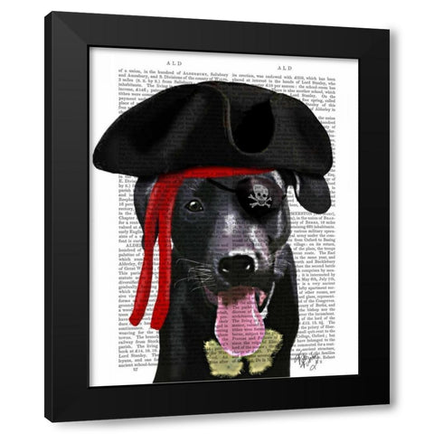 Black Labrador Pirate Black Modern Wood Framed Art Print by Fab Funky