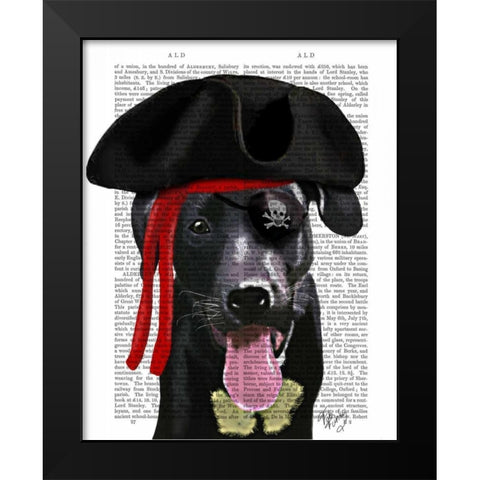 Black Labrador Pirate Black Modern Wood Framed Art Print by Fab Funky