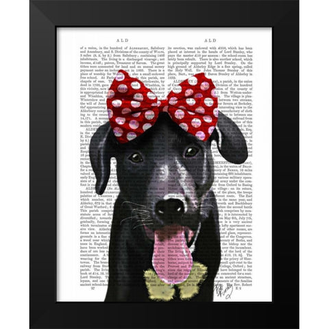 Black Labrador With Red Bow On Head Black Modern Wood Framed Art Print by Fab Funky