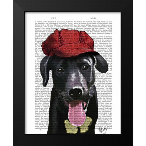 Black Labrador With Red Cap Black Modern Wood Framed Art Print by Fab Funky