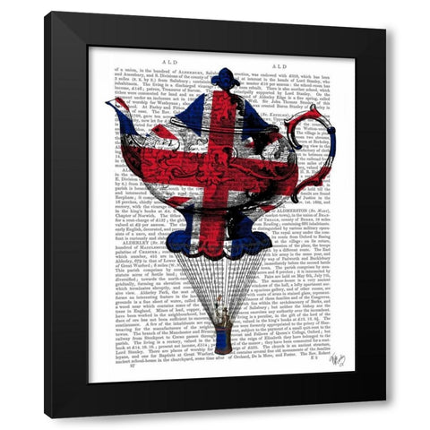 Union Jack Flying Teapot Black Modern Wood Framed Art Print with Double Matting by Fab Funky