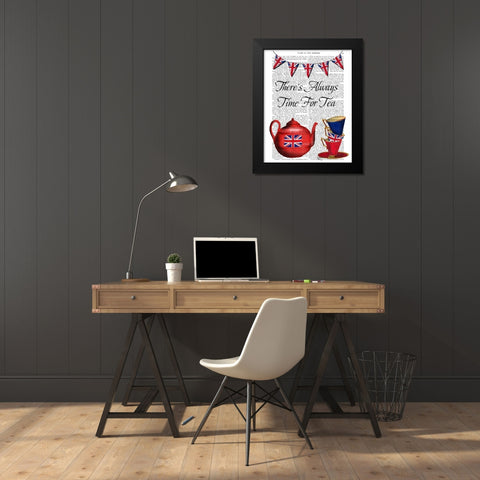 Time For Tea Black Modern Wood Framed Art Print by Fab Funky
