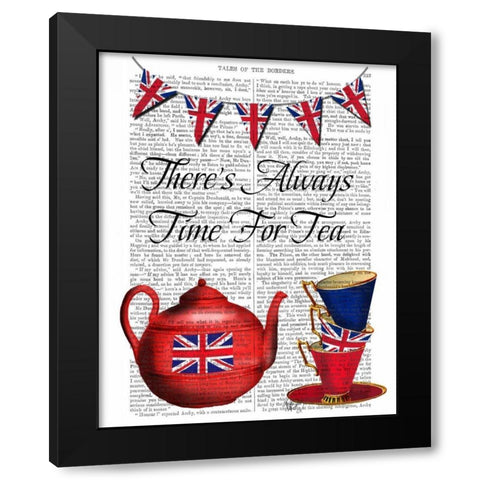 Time For Tea Black Modern Wood Framed Art Print by Fab Funky