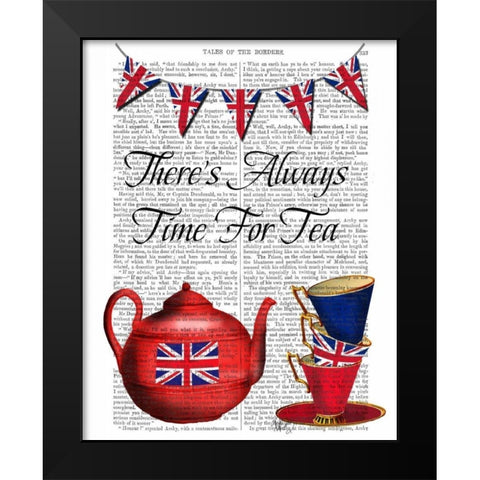 Time For Tea Black Modern Wood Framed Art Print by Fab Funky