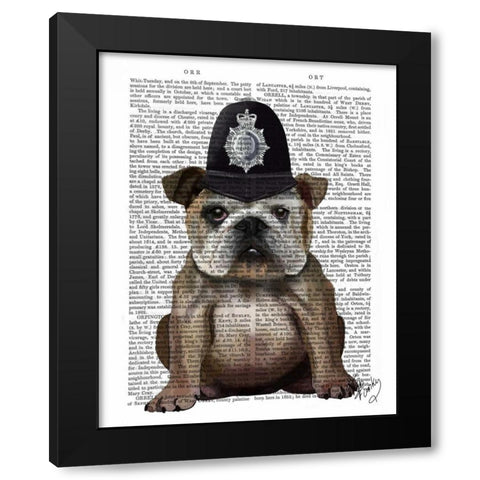 Bulldog Policeman Black Modern Wood Framed Art Print by Fab Funky