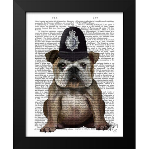 Bulldog Policeman Black Modern Wood Framed Art Print by Fab Funky