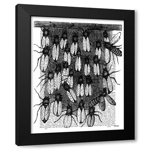 Bee and Honeycomb Print Black Modern Wood Framed Art Print by Fab Funky