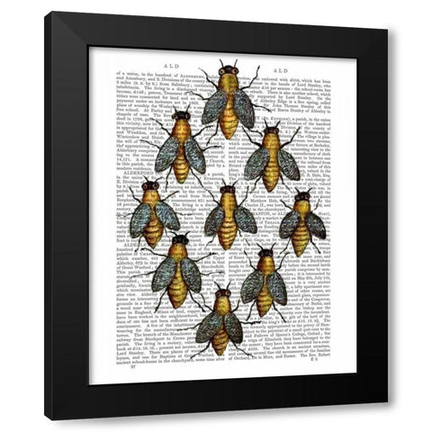 Medieval Bees Black Modern Wood Framed Art Print with Double Matting by Fab Funky