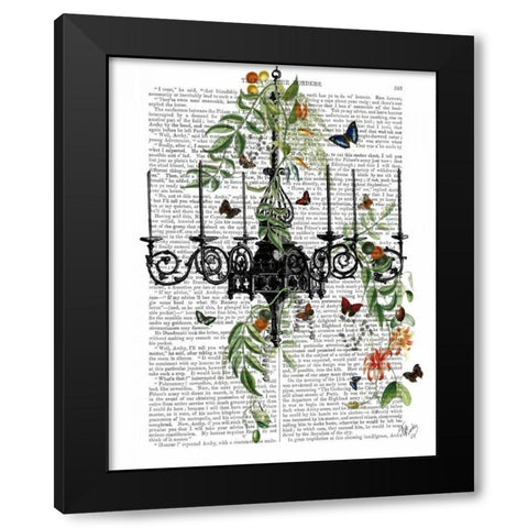 Chandelier With Vines and Butterflies Black Modern Wood Framed Art Print by Fab Funky