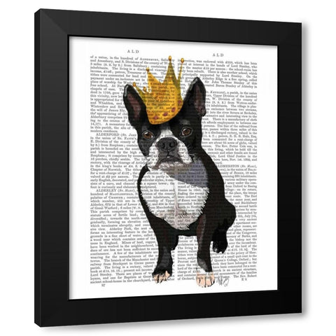 Boston Terrier And Crown Black Modern Wood Framed Art Print by Fab Funky