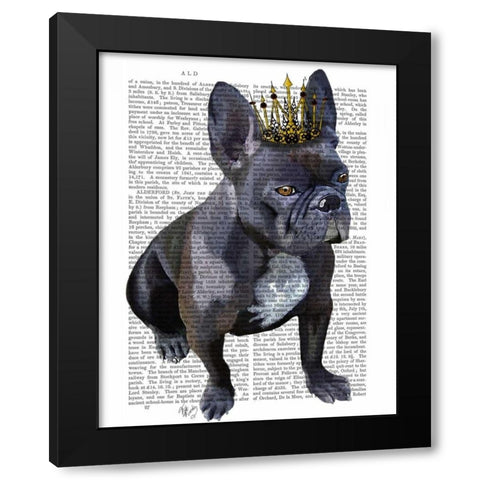 French Bulldog King Black Modern Wood Framed Art Print by Fab Funky