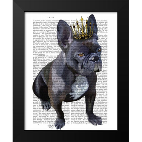 French Bulldog King Black Modern Wood Framed Art Print by Fab Funky