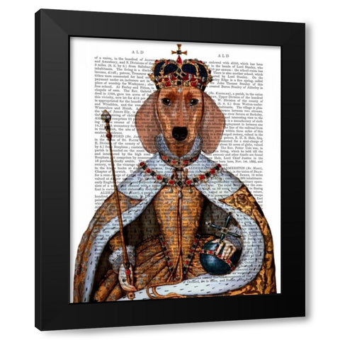 Dachshund Queen Black Modern Wood Framed Art Print by Fab Funky