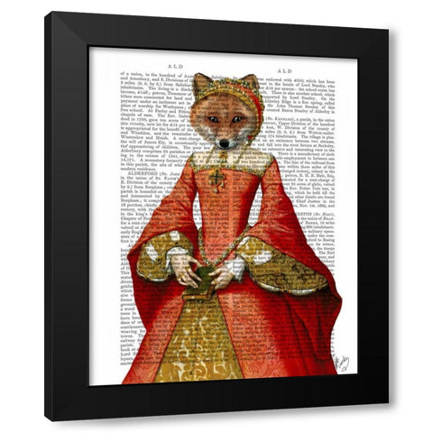 Fox Queen Black Modern Wood Framed Art Print by Fab Funky
