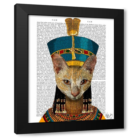 Egyptian Queen Cat Black Modern Wood Framed Art Print with Double Matting by Fab Funky