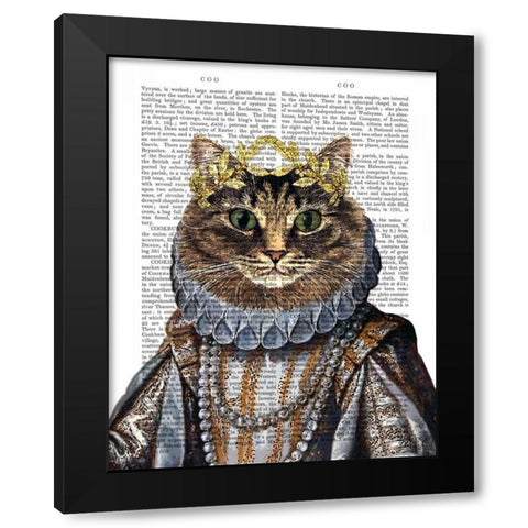 Cat Queen Black Modern Wood Framed Art Print by Fab Funky