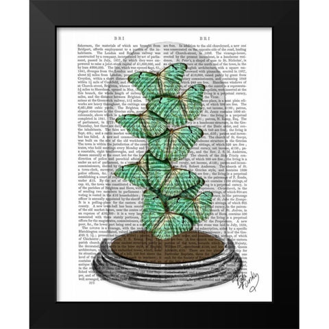 Green Butterflies in Bell Jar Black Modern Wood Framed Art Print by Fab Funky