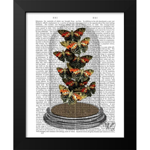 Multicoloured Butterflies in Bell Jar Black Modern Wood Framed Art Print by Fab Funky