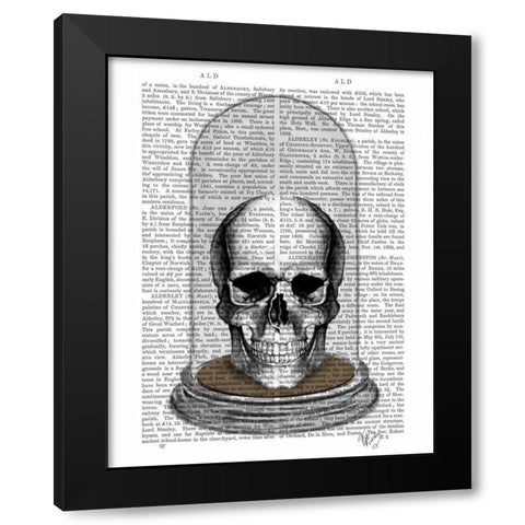 Skull In Bell Jar Black Modern Wood Framed Art Print by Fab Funky