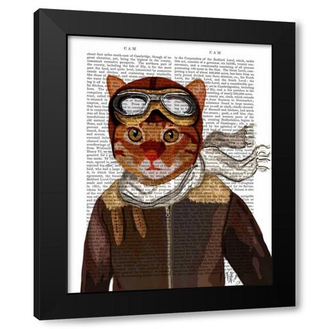 Flying Cat Black Modern Wood Framed Art Print by Fab Funky