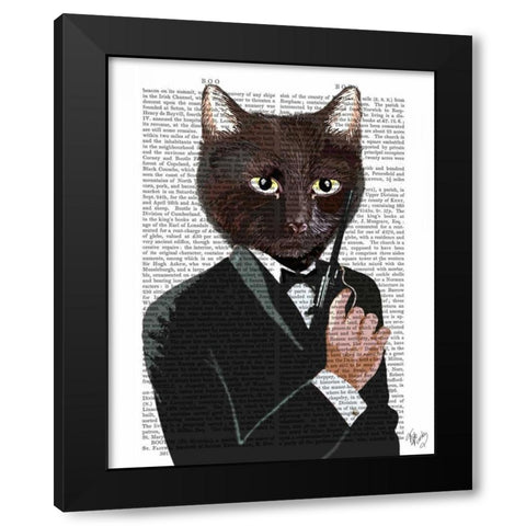 James Bond Cat Black Modern Wood Framed Art Print by Fab Funky