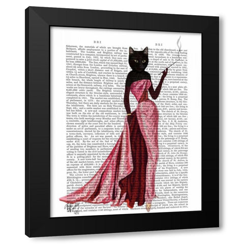 Glamour Cat in Pink Black Modern Wood Framed Art Print by Fab Funky