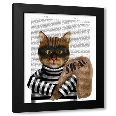 Cat Burglar Black Modern Wood Framed Art Print with Double Matting by Fab Funky