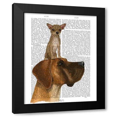 Great Dane and Chihuahua Black Modern Wood Framed Art Print by Fab Funky