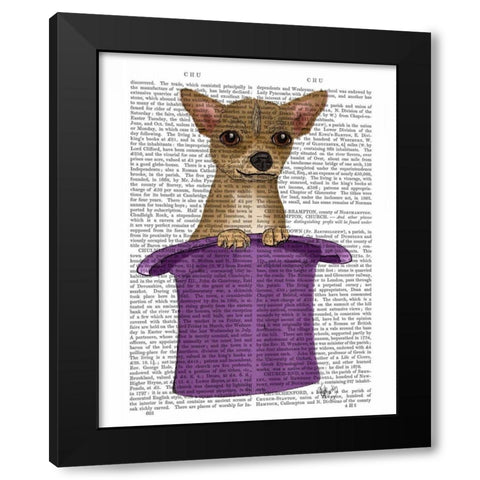 Chihuahua in Top Hat Black Modern Wood Framed Art Print by Fab Funky