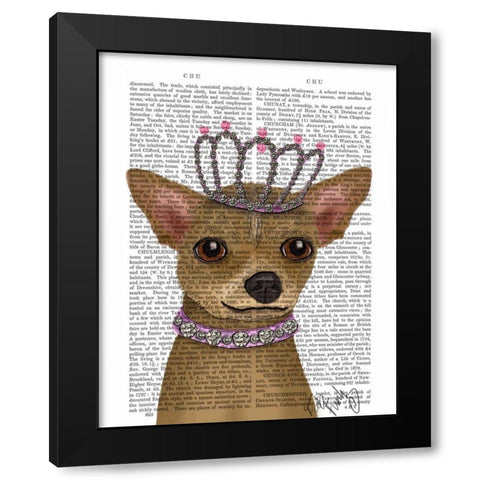 Chihuahua And Tiara Black Modern Wood Framed Art Print with Double Matting by Fab Funky