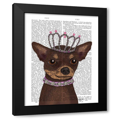 Brown Chihuahua And Tiara Black Modern Wood Framed Art Print by Fab Funky