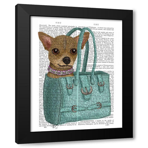 Chihuahua In Bag Black Modern Wood Framed Art Print by Fab Funky
