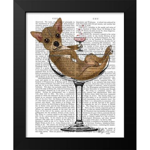 Chihuahua in Cocktail Glass Black Modern Wood Framed Art Print by Fab Funky