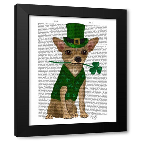 Chihuahua Leprechaun Black Modern Wood Framed Art Print by Fab Funky