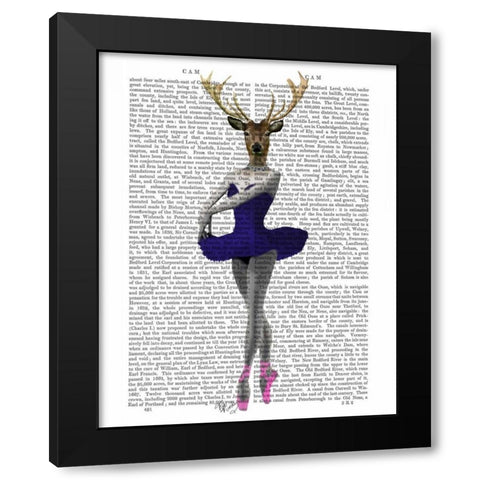 Ballet Deer in Blue Black Modern Wood Framed Art Print by Fab Funky