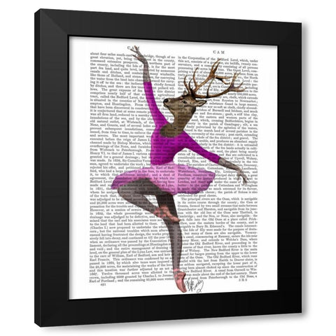 Ballet Deer in Pink Black Modern Wood Framed Art Print by Fab Funky