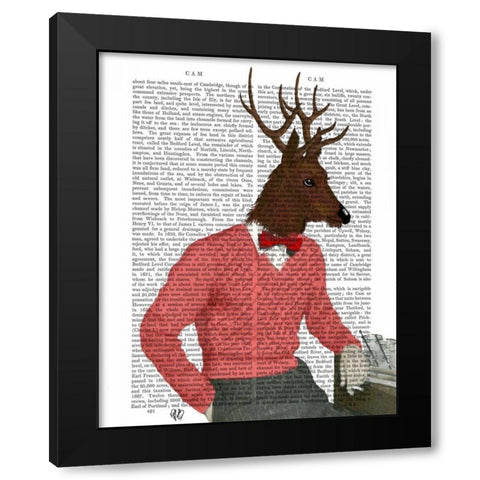 Deer At The Bar Black Modern Wood Framed Art Print with Double Matting by Fab Funky