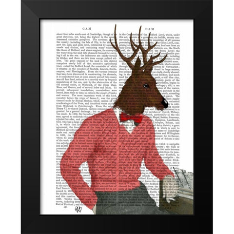 Deer At The Bar Black Modern Wood Framed Art Print by Fab Funky