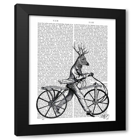 Dandy Deer on Vintage Bicycle Black Modern Wood Framed Art Print by Fab Funky